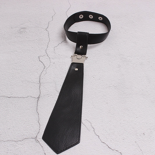 Corbata de Cuero Negro con Hebilla de Metal Punk Estilo Pareja Ajustable