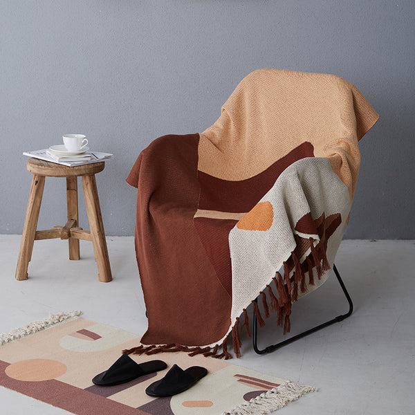 Manta de Algodón Tejida con Borlas para Sofá y Cama