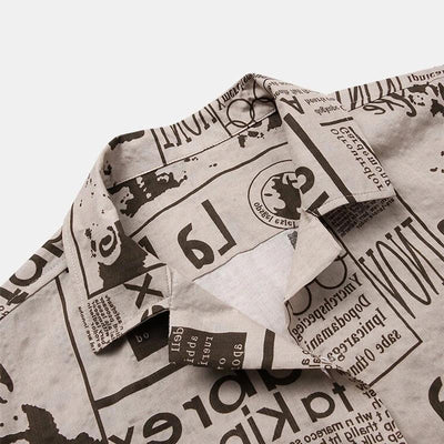 Camisa Hawaiana Vintage Estampado Periódico Talla 3XL para Hombre - Image 8
