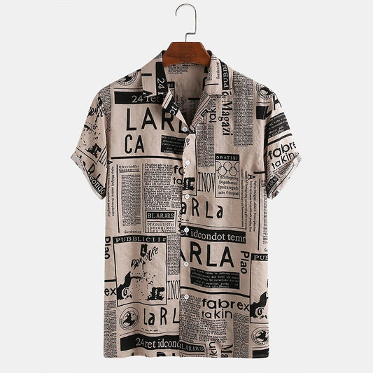 Camisa Hawaiana Vintage Estampado Periódico Talla 3XL para Hombre