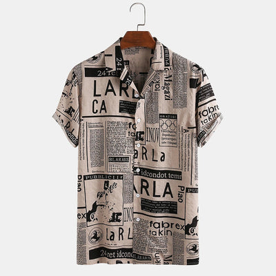 Camisa Hawaiana Vintage Estampado Periódico Talla 3XL para Hombre