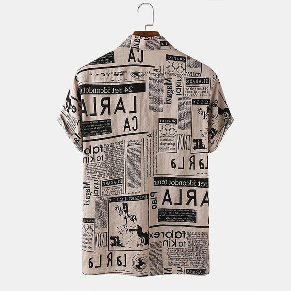 Camisa Hawaiana Vintage Estampado Periódico Talla 3XL para Hombre