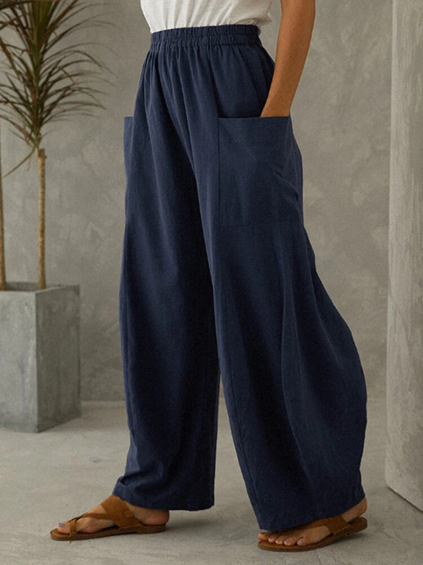 Pantalones Casuales de Cintura Elástica con Bolsillos