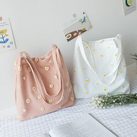 Bolso de Lona para Mujer con Diseño de Margarita - Bolso de Hombro Único Estilo Coreano - Image 2