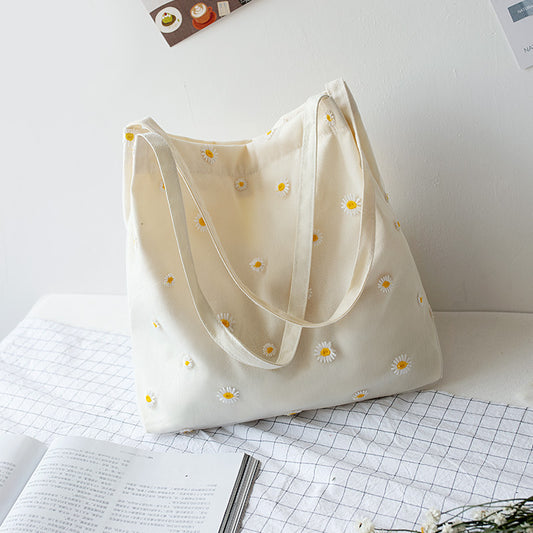 Bolso de Lona para Mujer con Diseño de Margarita - Bolso de Hombro Único Estilo Coreano