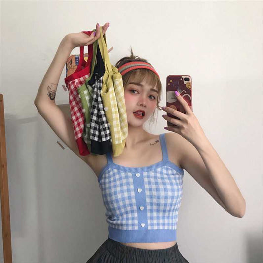 Camiseta Interior Coreana Estilo Hong Kong con Cuadros - Ajuste Perfecto