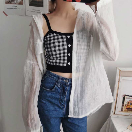 Camiseta Interior Coreana Estilo Hong Kong con Cuadros - Ajuste Perfecto - Image 9
