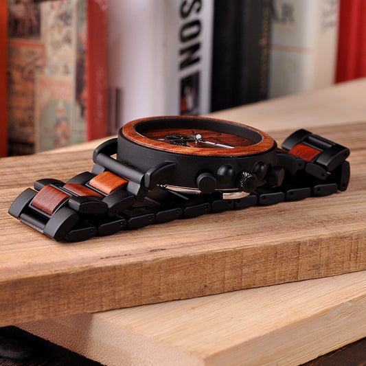 Reloj de Madera Multifunción con Tres Esferas - Diseño Elegante para Hombre - Image 2