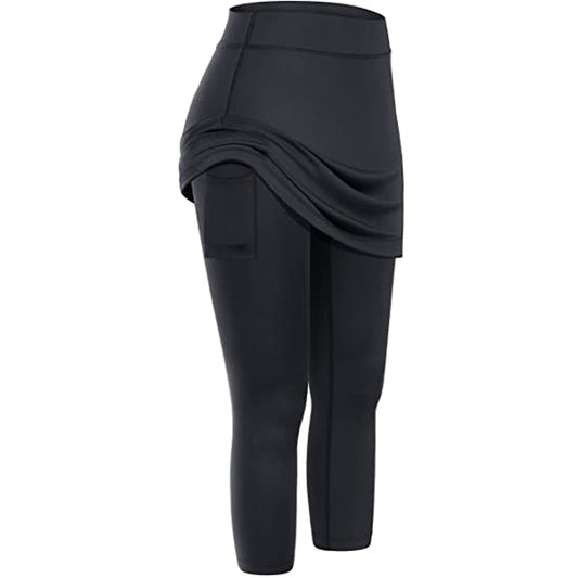 Leggings Capri Deportivos con Falda y Bolsillos para Mujer - Image 2