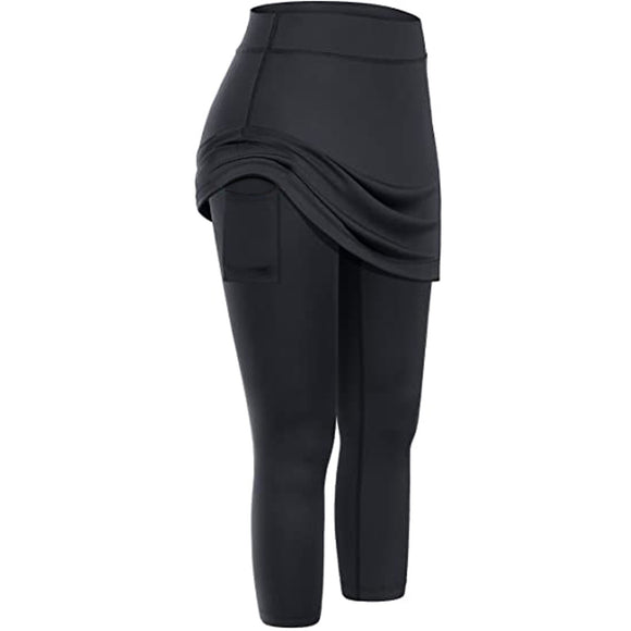 Leggings Capri Deportivos con Falda y Bolsillos para Mujer