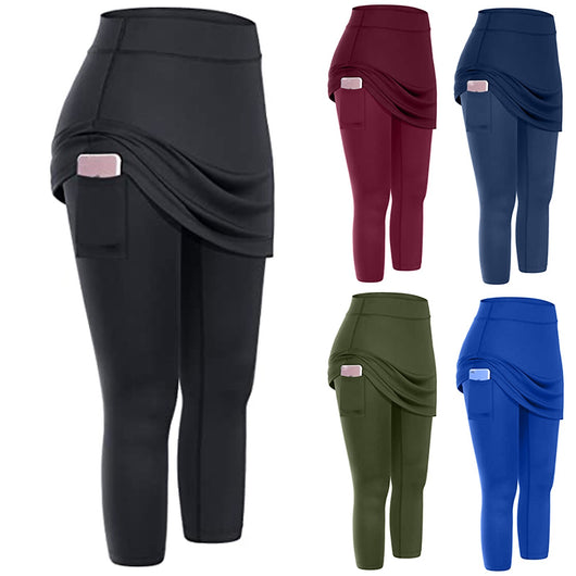 Leggings Capri Deportivos con Falda y Bolsillos para Mujer