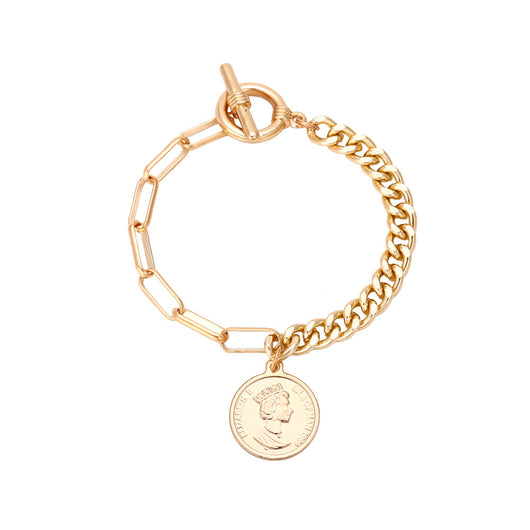 Pulsera de Moneda Retrato con Cadena Asimétrica en Metal - Image 7