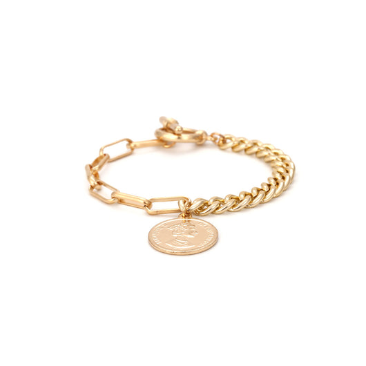 Pulsera de Moneda Retrato con Cadena Asimétrica en Metal - Image 8