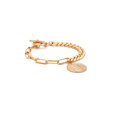 Pulsera de Moneda Retrato con Cadena Asimétrica en Metal - Image 10