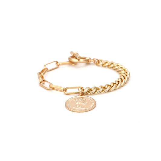 Pulsera de Moneda Retrato con Cadena Asimétrica en Metal - Image 2