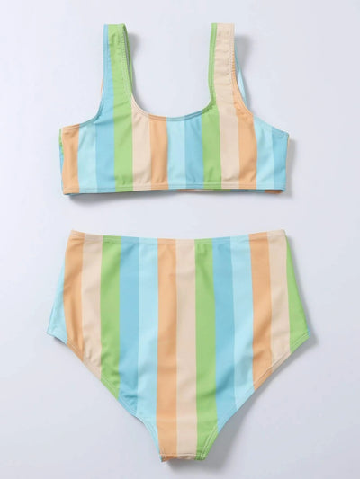 Bikini de Cintura Alta con Estampado a Rayas - Image 4