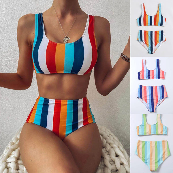 Bikini de Cintura Alta con Estampado a Rayas
