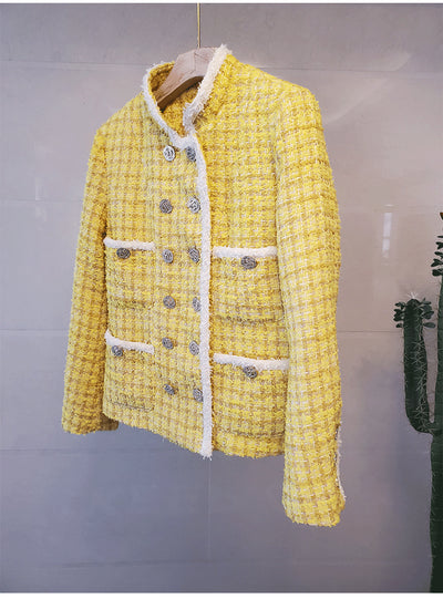 Abrigo Tweed Corto para Mujer Otoño Invierno con Cuello de Pie y Doble Botonadura - Image 9