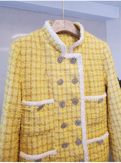 Abrigo Tweed Corto para Mujer Otoño Invierno con Cuello de Pie y Doble Botonadura - Image 8