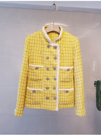 Abrigo Tweed Corto para Mujer Otoño Invierno con Cuello de Pie y Doble Botonadura - Image 11