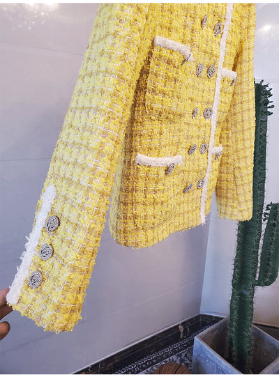 Abrigo Tweed Corto para Mujer Otoño Invierno con Cuello de Pie y Doble Botonadura - Image 4
