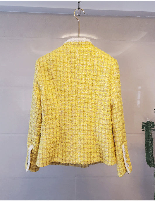 Abrigo Tweed Corto para Mujer Otoño Invierno con Cuello de Pie y Doble Botonadura - Image 5