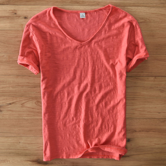 Camiseta Hombre Algodón Lino Manga Corta Cuello V Transpirable Blanca - Image 6
