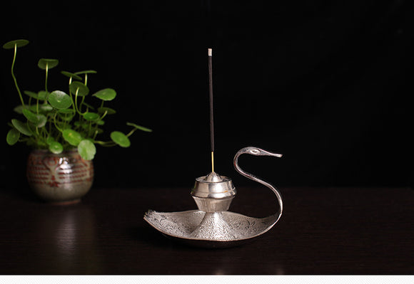 Difusor de Aroma con Quemador de Incienso Cisne Plateado en Cobre