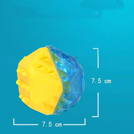 Set of three blue and yellow TPR pet chew toys: a shark, a bone, and a ball, designed to be frozen. - Image 5