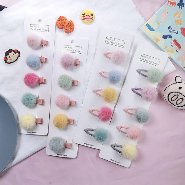 Pasadores Infantiles de Bola de Pelo - Accesorios para el Cabello en Colores Dulces