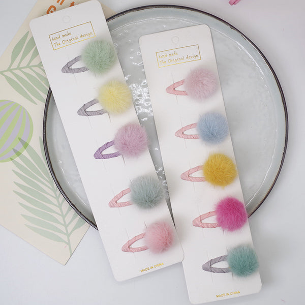Pasadores Infantiles de Bola de Pelo - Accesorios para el Cabello en Colores Dulces
