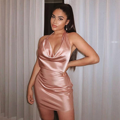 Vestido de Fiesta Satinado Escote V Espalda Descubierta Mini Sin Mangas - Image 18