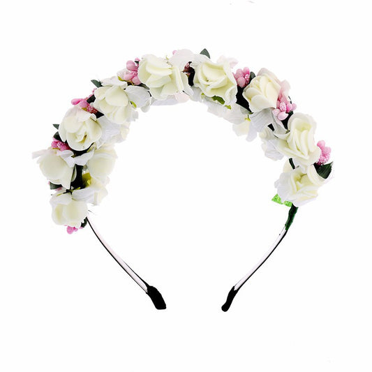 Corona de Flores Doble Fresa con Diadema de Flores Silvestres