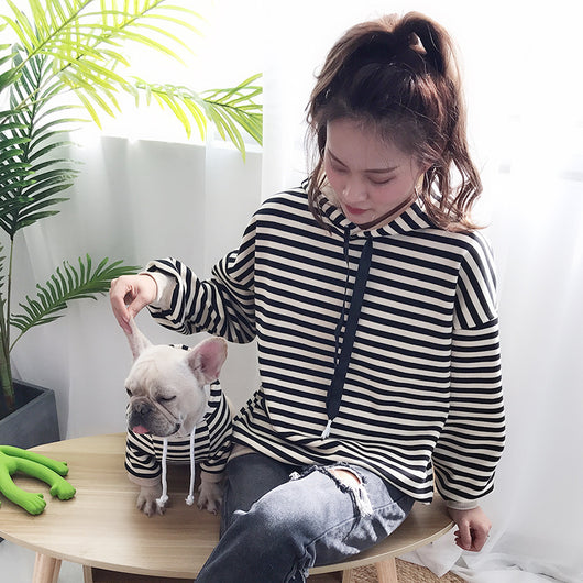 Playera Térmica Familiar a Rayas con Capucha para Mascotas - Otoño e Invierno