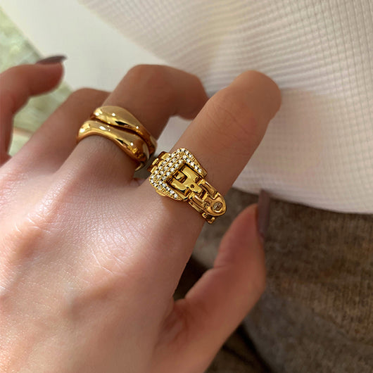 Anillo de Circonita con Hebilla Ajustable y Cadena Desmontable