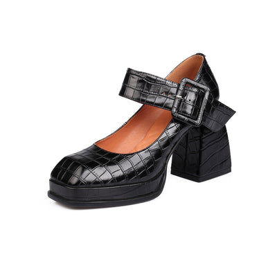 Zapatos de Tacón Cuadrado Retro con Plataforma Impermeable y Hebilla - Image 5