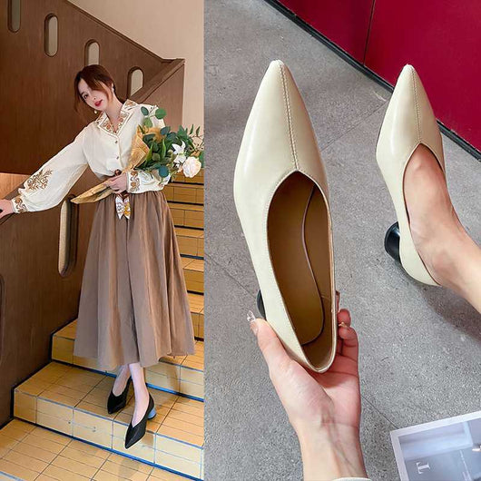 Zapatos Planos de Cuero Ante Punta Fina Estilo Abuela Francesa con Tacón Grueso - Image 10