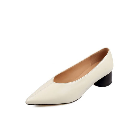 Zapatos Planos de Cuero Ante Punta Fina Estilo Abuela Francesa con Tacón Grueso - Image 2