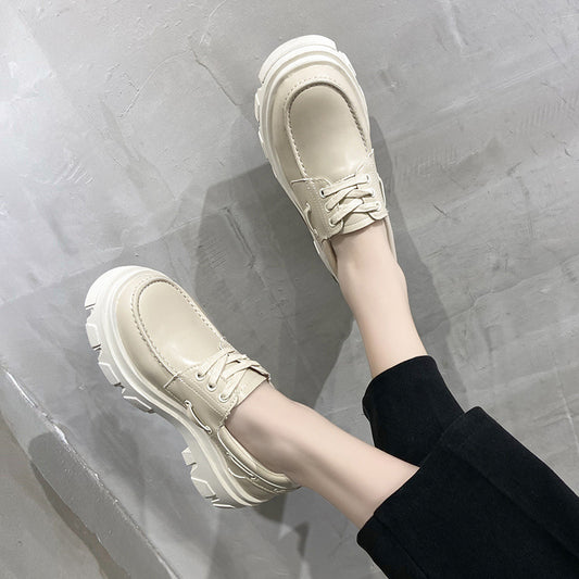 Zapatos Plataforma Mujer Cuero Genuino Punta Redonda Cordones Suela Chunky Beautoday