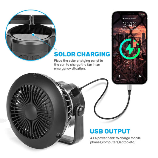 Ventilador Solar Portátil 5000mAh con LED - 4 Velocidades para Camping y Hogar - Image 14
