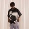 Camisa Estampada Negra Manga Corta con Cuello Cubano