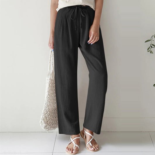 Pantalones de Lino y Algodón con Cintura Elástica para Mujer - Image 4