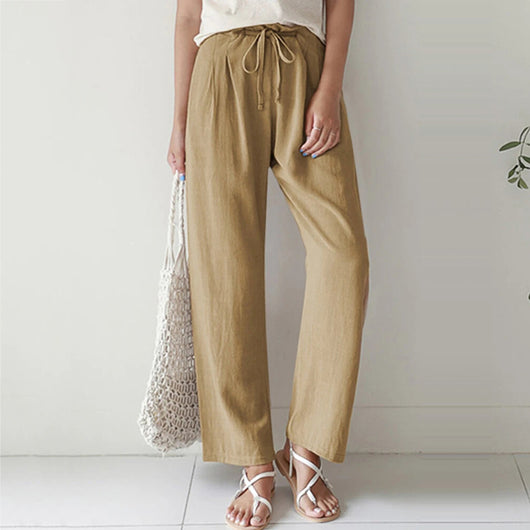Pantalones de Lino y Algodón con Cintura Elástica para Mujer - Image 2
