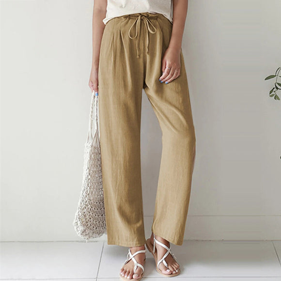 Pantalones de Lino y Algodón con Cintura Elástica para Mujer