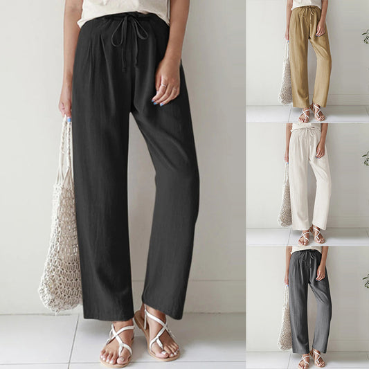 Pantalones de Lino y Algodón con Cintura Elástica para Mujer
