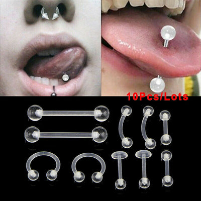 Set de 10 Piercings Acrílicos Invisibles - Multiuso para Ceja, Lengua, Labio y Nariz