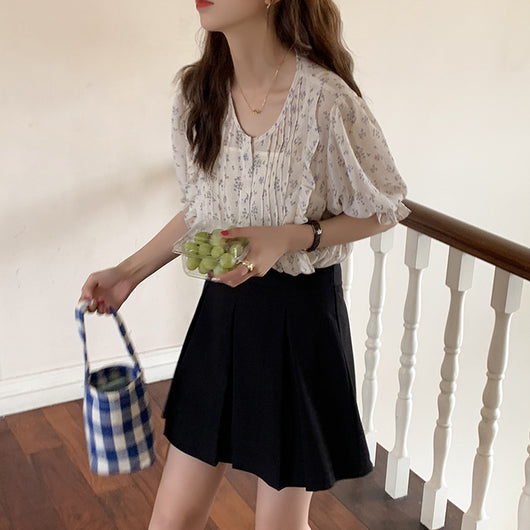 Blusa Chifón Floral Manga Corta Estilo Coreano Dulce y Elegante para Mujer Verano - Image 13