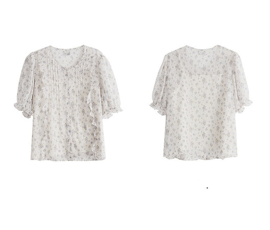 Blusa Chifón Floral Manga Corta Estilo Coreano Dulce y Elegante para Mujer Verano - Image 14