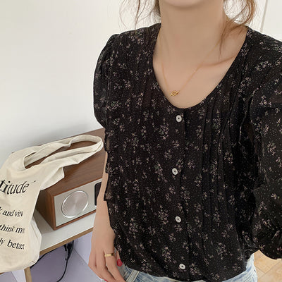 Blusa Chifón Floral Manga Corta Estilo Coreano Dulce y Elegante para Mujer Verano - Image 3