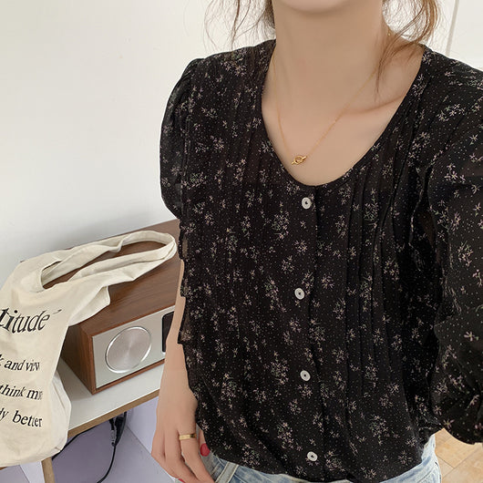 Blusa Chifón Floral Manga Corta Estilo Coreano Dulce y Elegante para Mujer Verano - Image 3